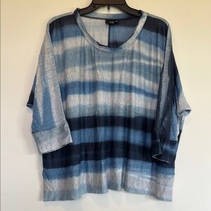 Lisa Bayne Blue and Gray Boxy Blouse Relaxed Fit